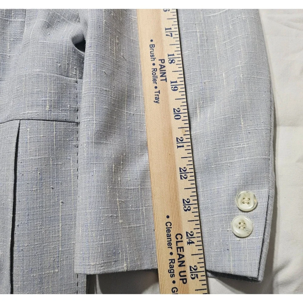 Vtg Rubin Bros 3 Piece Suit Mens 48L Blue Slub Texture Blazer Vest Pants 44x29